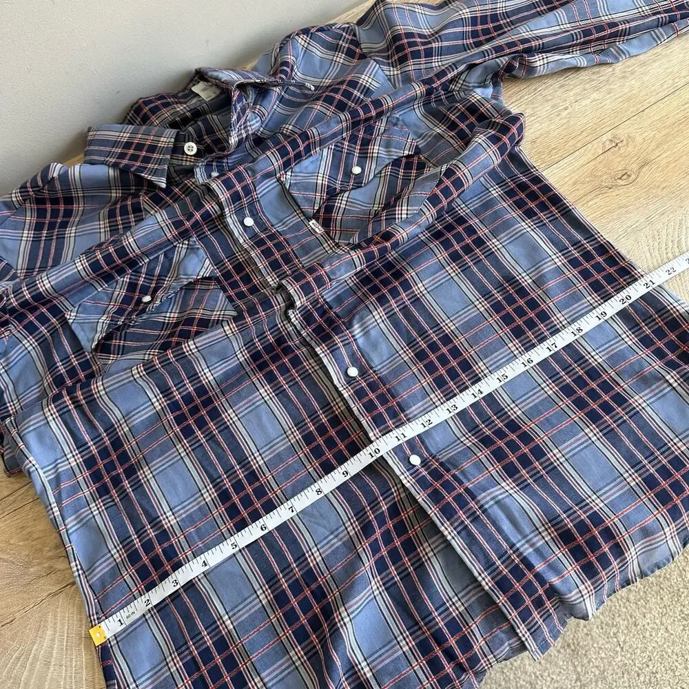 Levi's Vintage 80s Western Pearl Snap Plaid Shirt White tab L